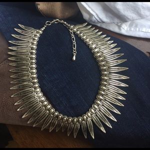 Silver Tone Feather Choker Necklace