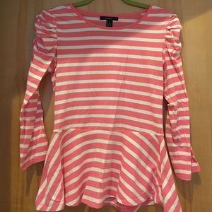 Pink and white striped peplum top