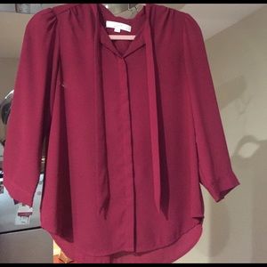 Womens Small Petite cranberry colored button down