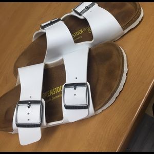 Birkenstock White Arizona Suede Leather