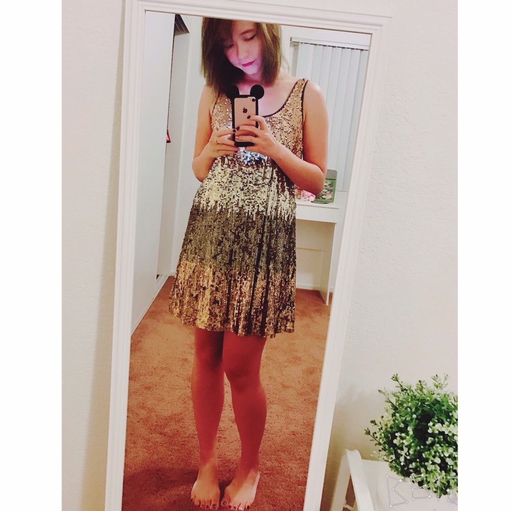 Express Gold Ombre Sequin Dress