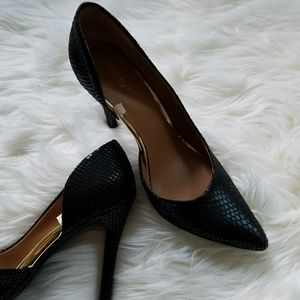 Black Snakeskin D'orsay Pointy Toe Heels