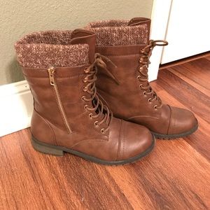 Brown combat boots