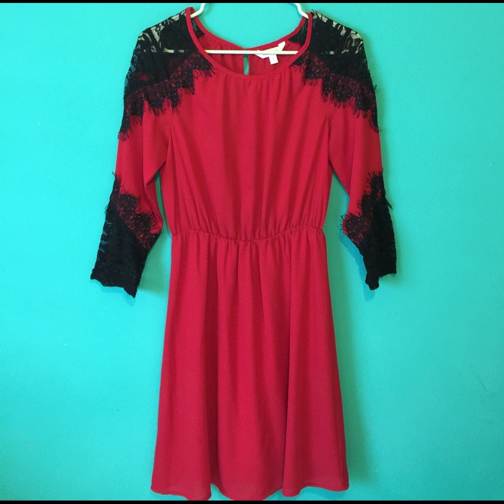 Red dress with black lace detail