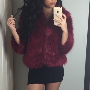 Magenta/Wine Faux Fur Coat