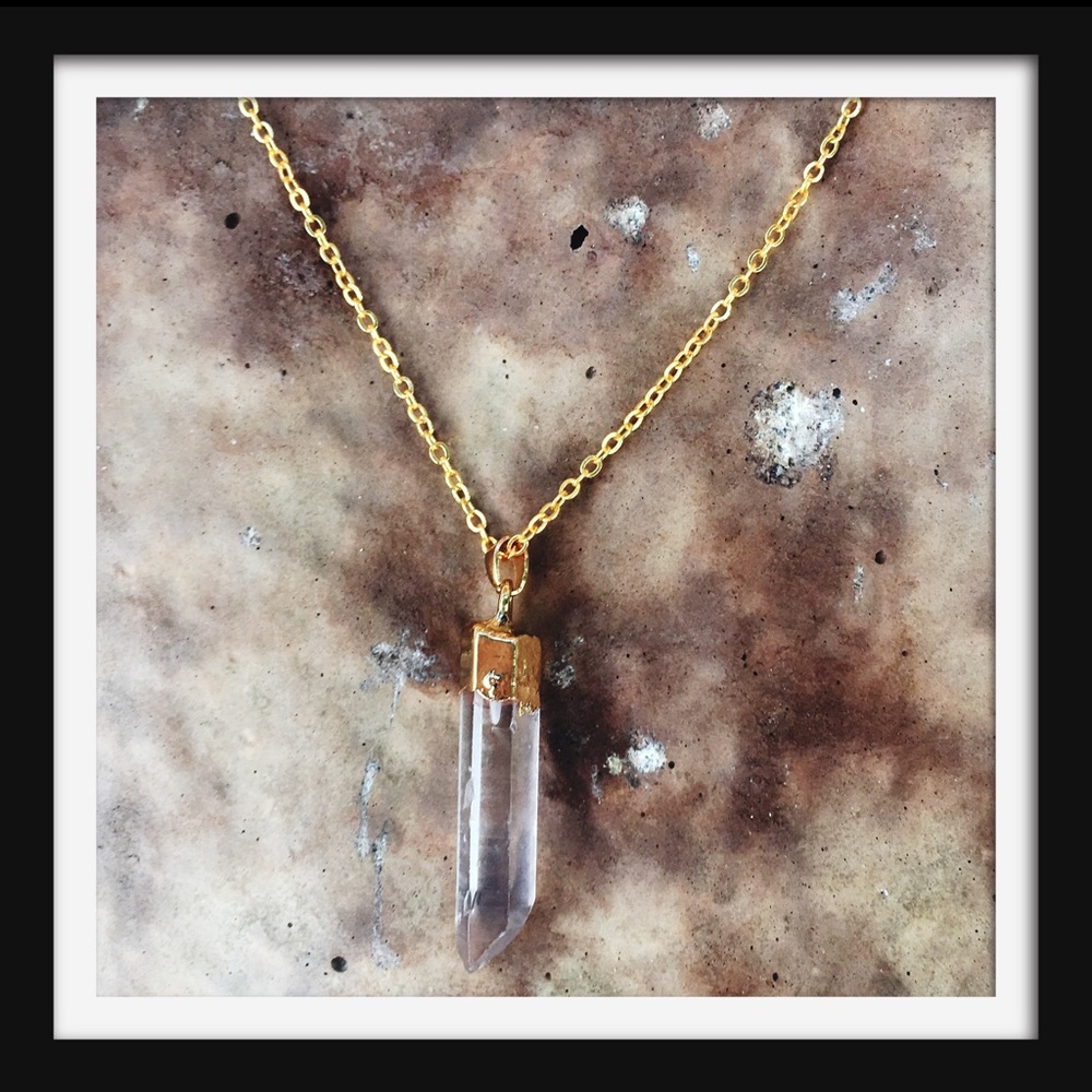 Raw Crystal Shard Necklace 18k Gold Festival Boho - Picture 2 of 6