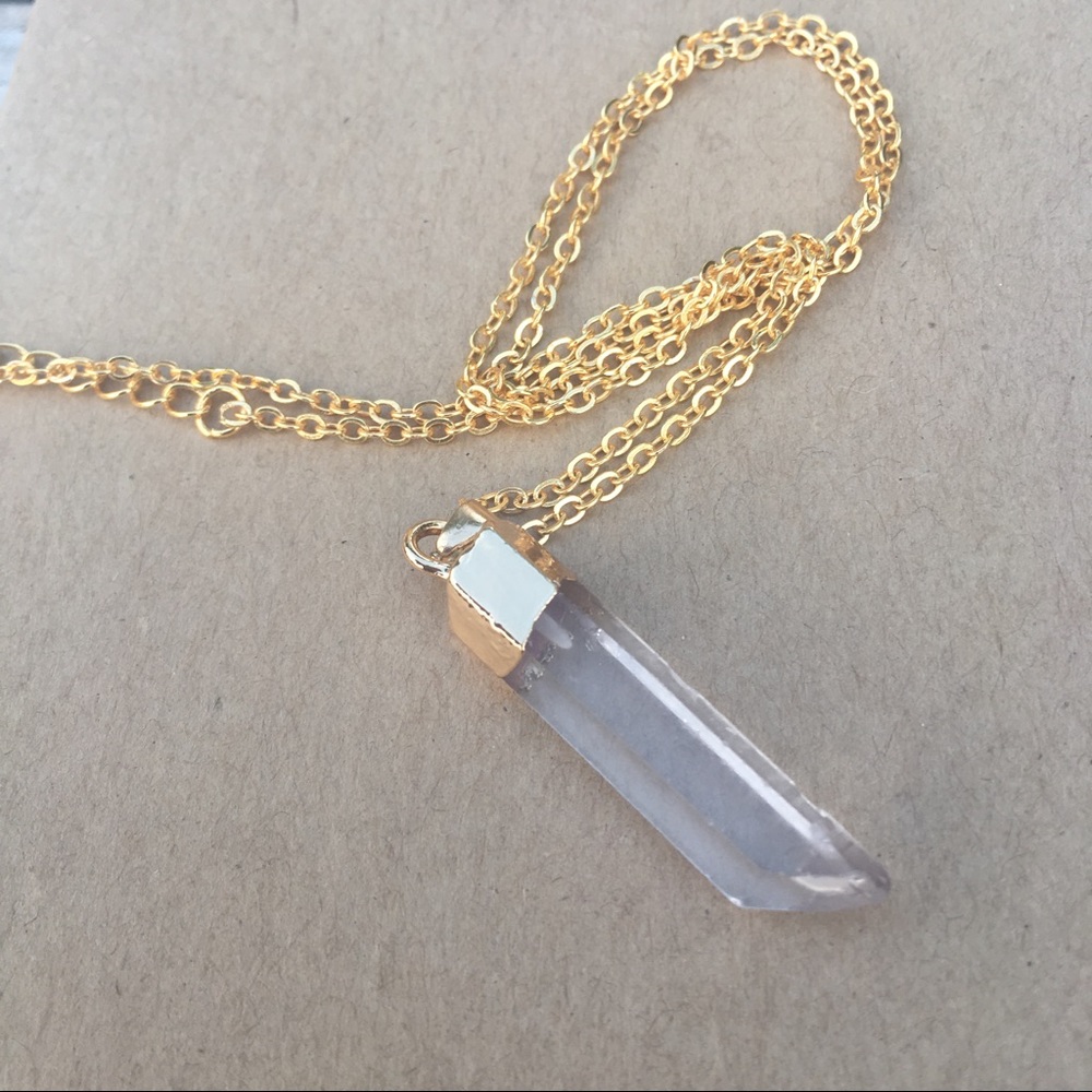 Raw Crystal Shard Necklace 18k Gold Festival Boho - Picture 3 of 6