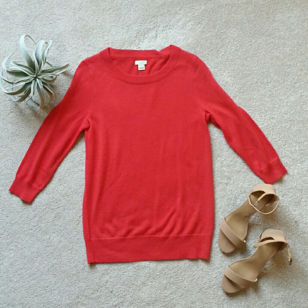 J. Crew Red Pullover Cardigan Merino Wool