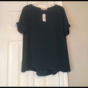 LOFT deep green blouse with cuffed sleeves NWT