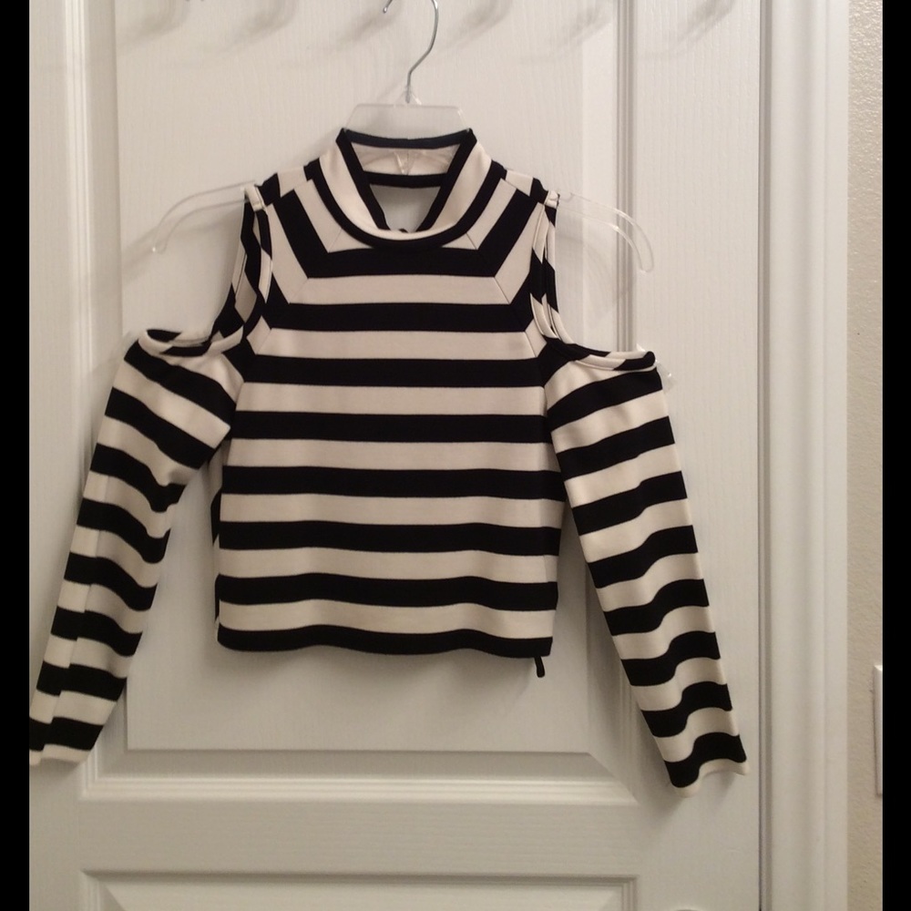 Crop Striped Top long sleeve Bl/Wt