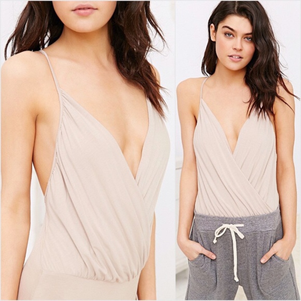 Nude plunging bodysuit