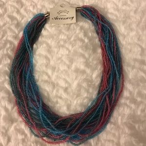Blue & pick beaded necklace