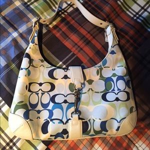 Coach C bag- white navy, green and turquoise C's