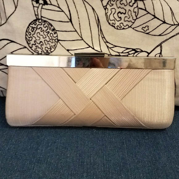 Charming Charlie Handbags - Charming Charlie Shiny Taupe Clutch
