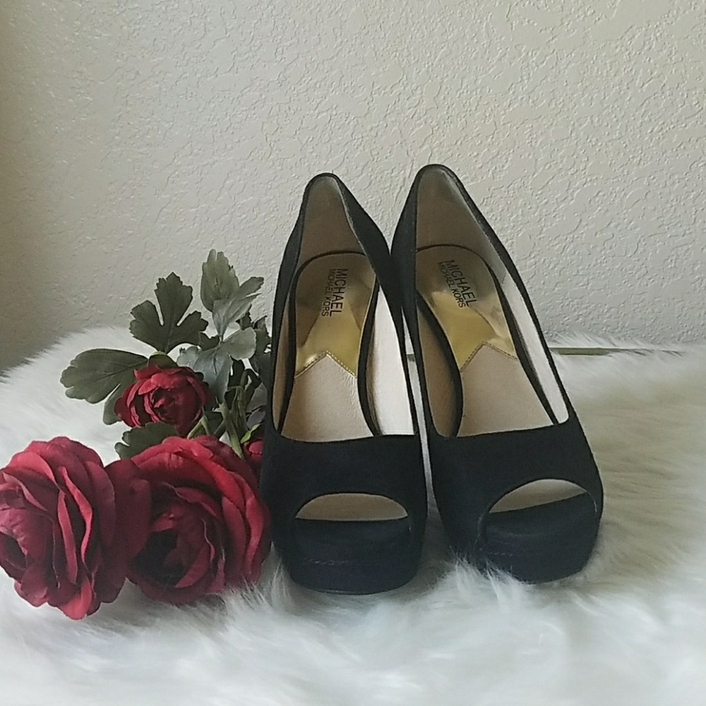 Michael Kors black suede stilletos w/ gold heels
