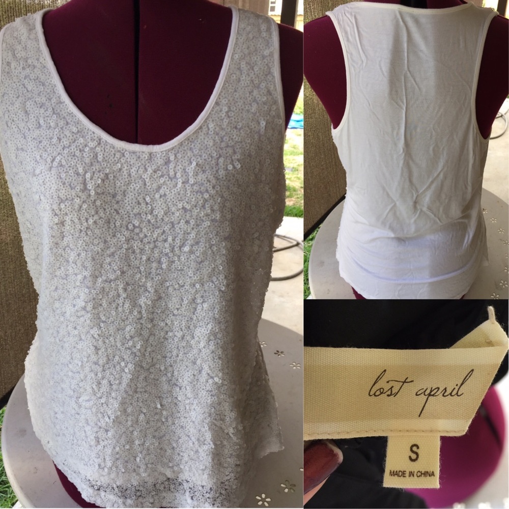 White sequin front top