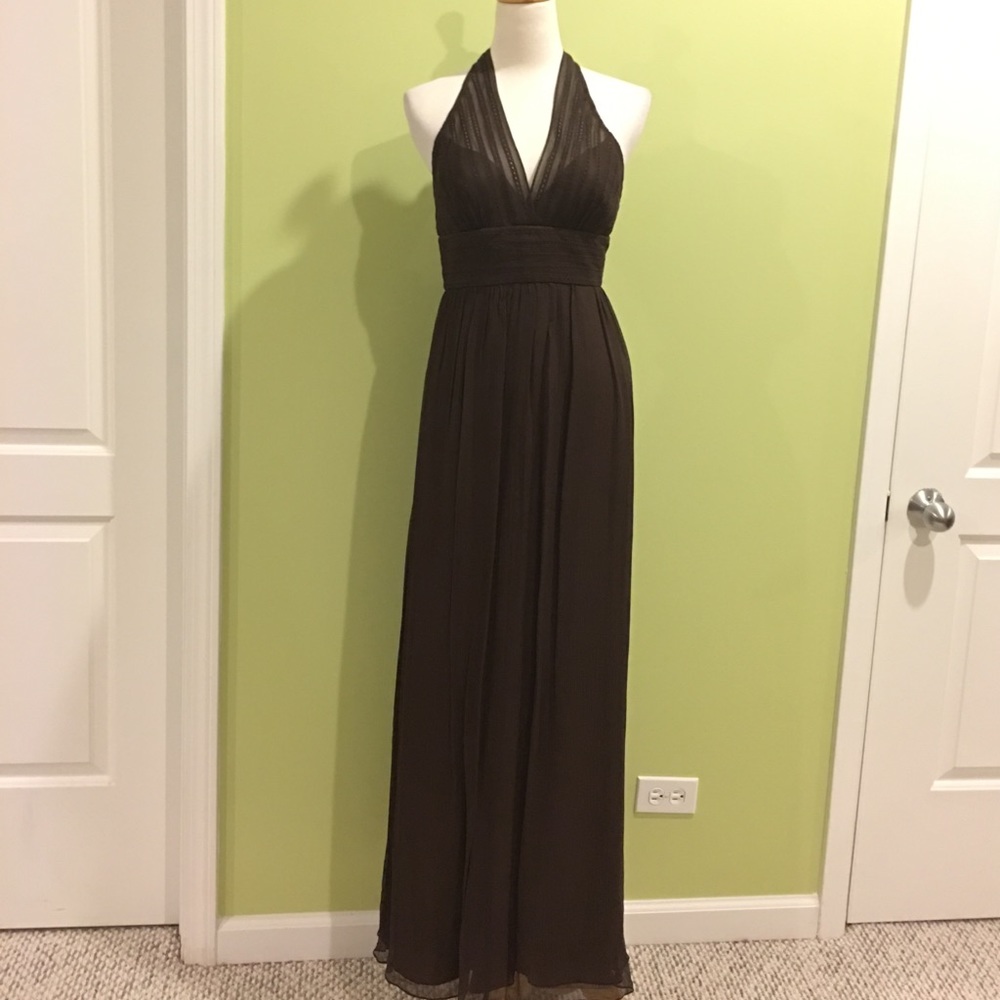 BCBGMaxazria brown halter silk chiffon dress