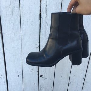 Vintage black leather boots square toe