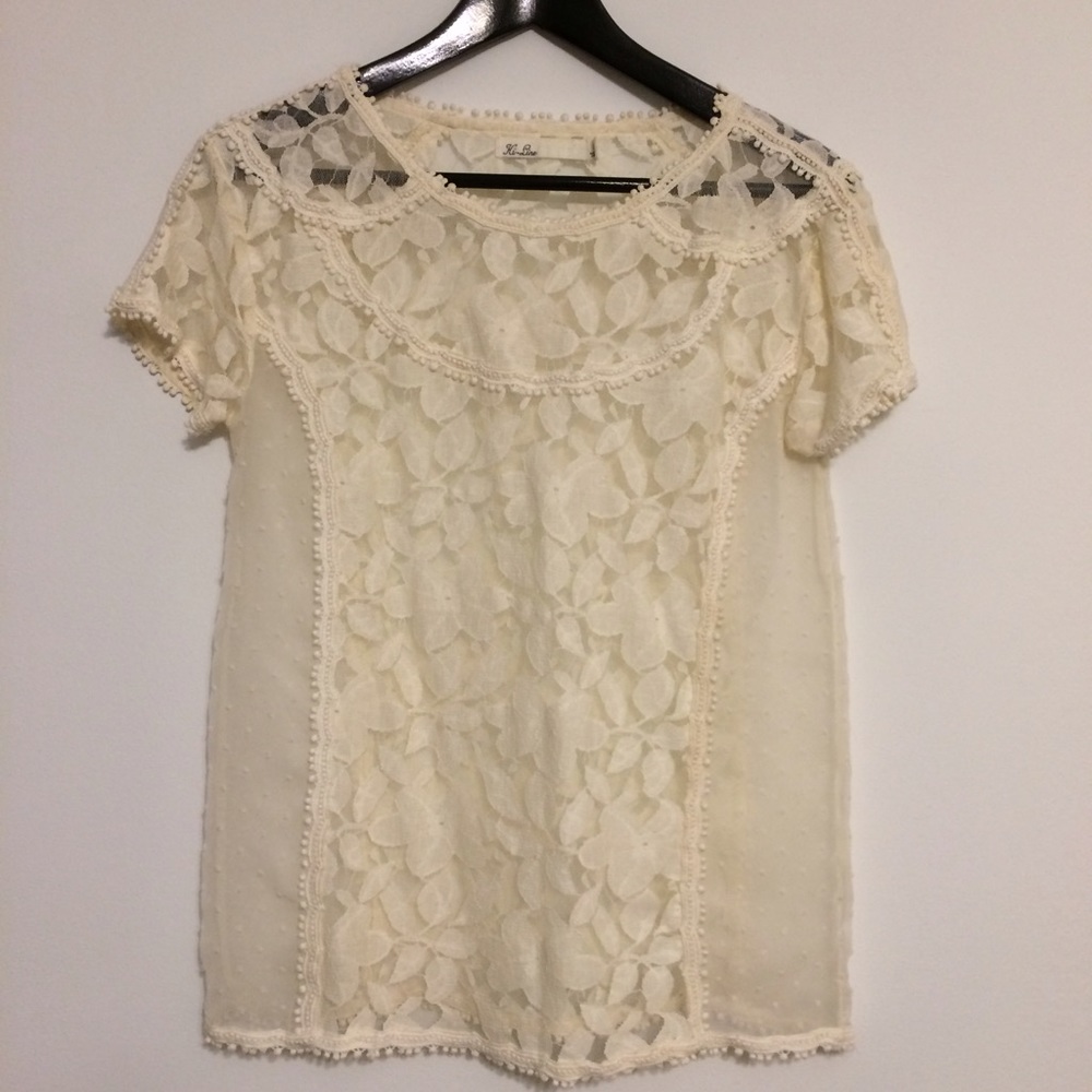 🎉HP🎉 Madewell sheer lace and Swiss dot blouse