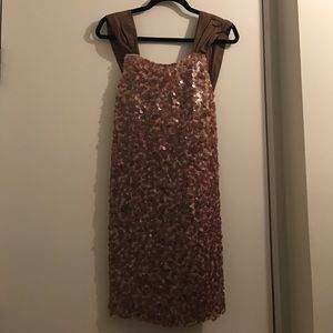 BCBG rose gold & bronze sequin mini dress