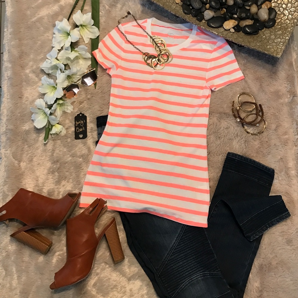 Peach and white striped casual top