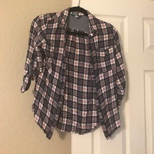 White blue and pink flannel size medium