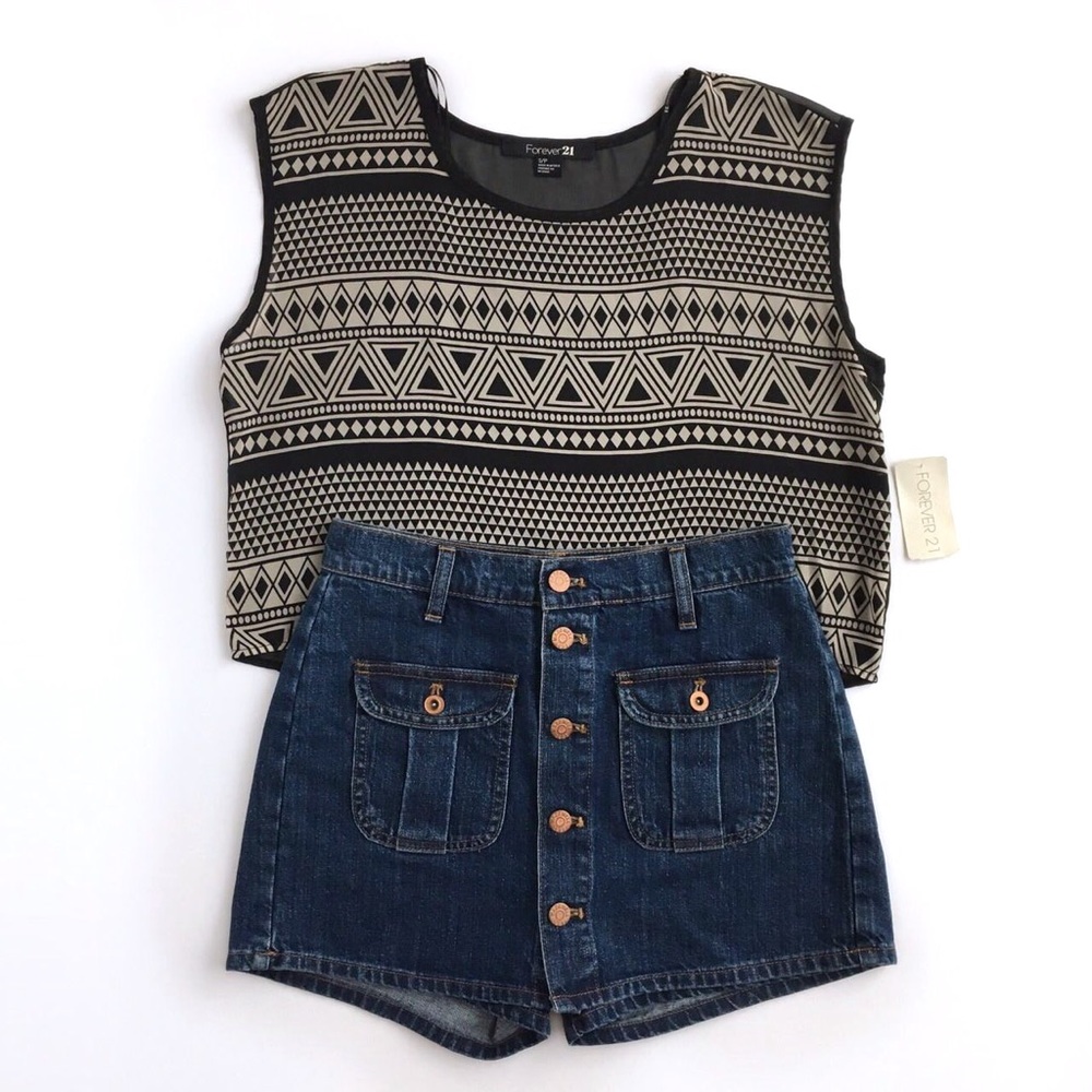 Forever 21 Sheer Aztec Print Crop Top