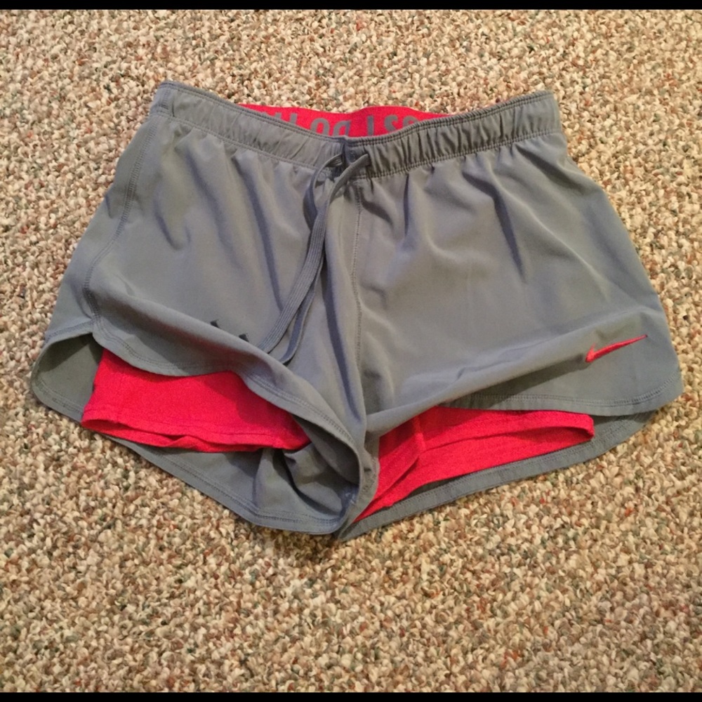 Gray Dri-fit Nike shorts! red spandex underneath!