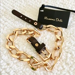 Stainless steel chain & leather belt bracelet