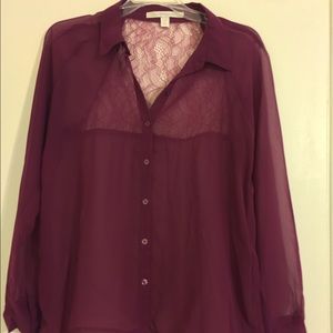 Maroon sheer dressy blouse--S