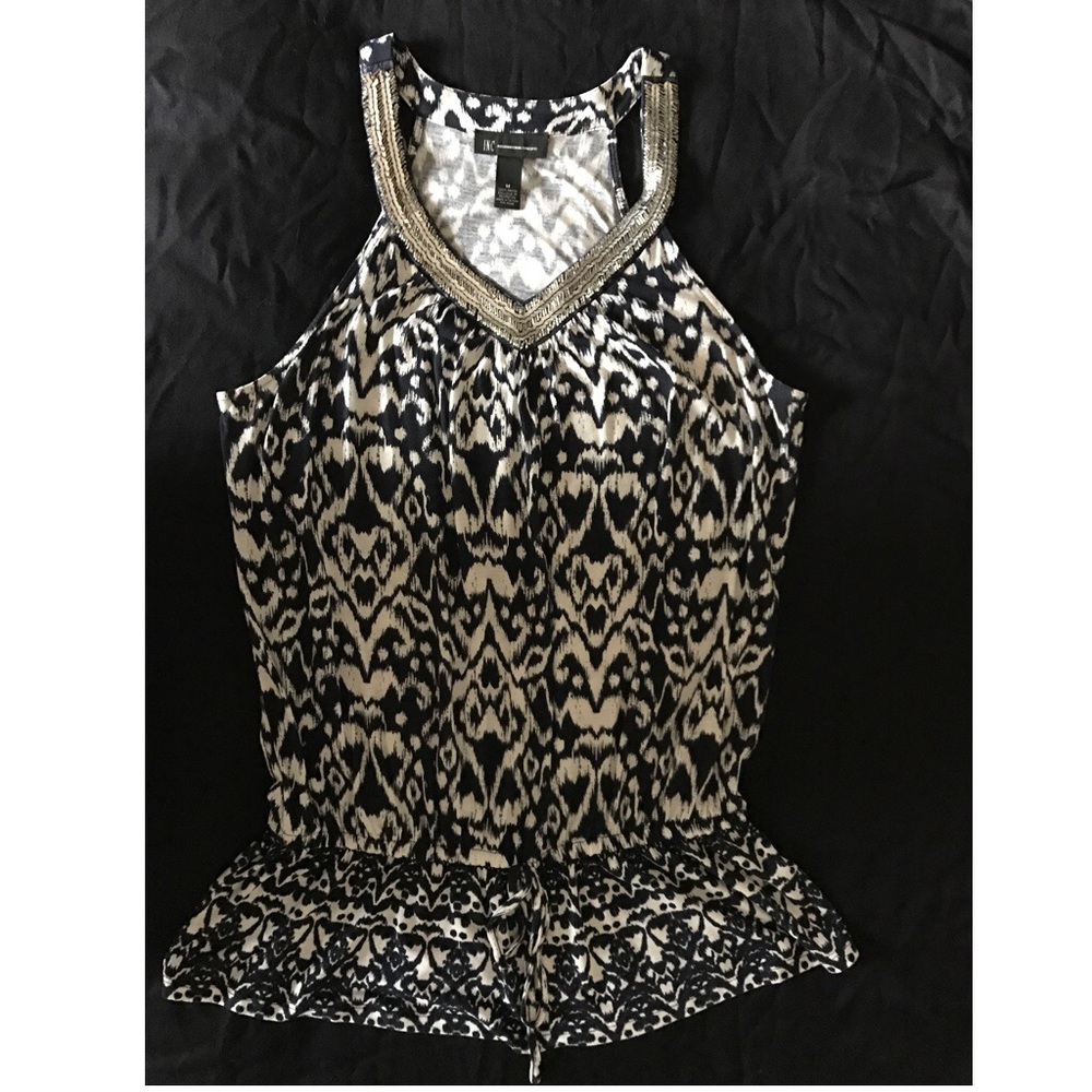 Inc blue and white short sleeve blouse