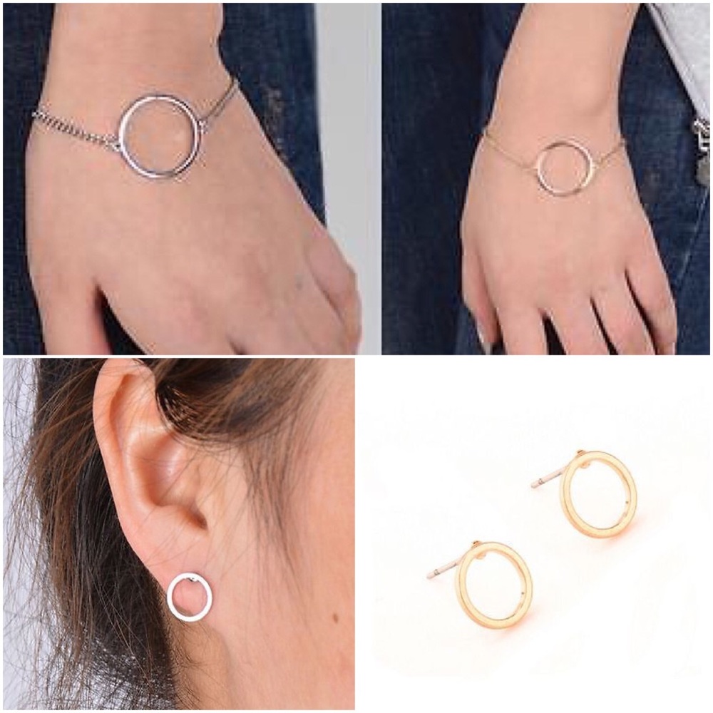Gold Circle earrings and bracelets sets - Picture 2 of 2