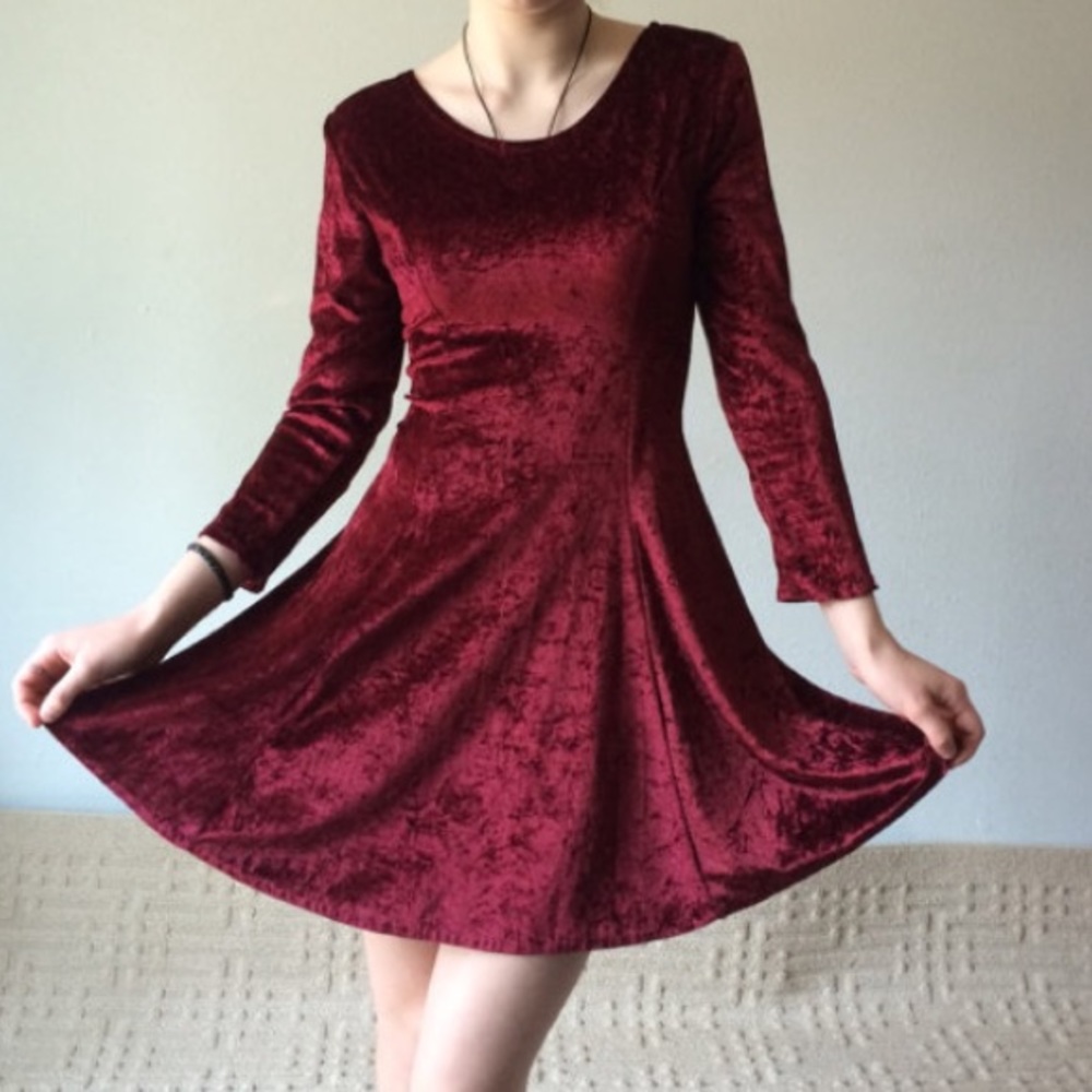 Crushed Velvet Maroon Dress