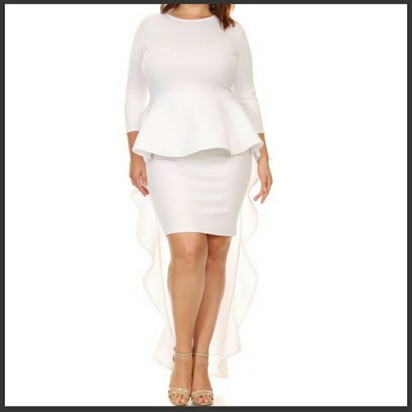 Dresses & Skirts - ALL WHITE HIGH LOW PEPLUM PLUS DRESS