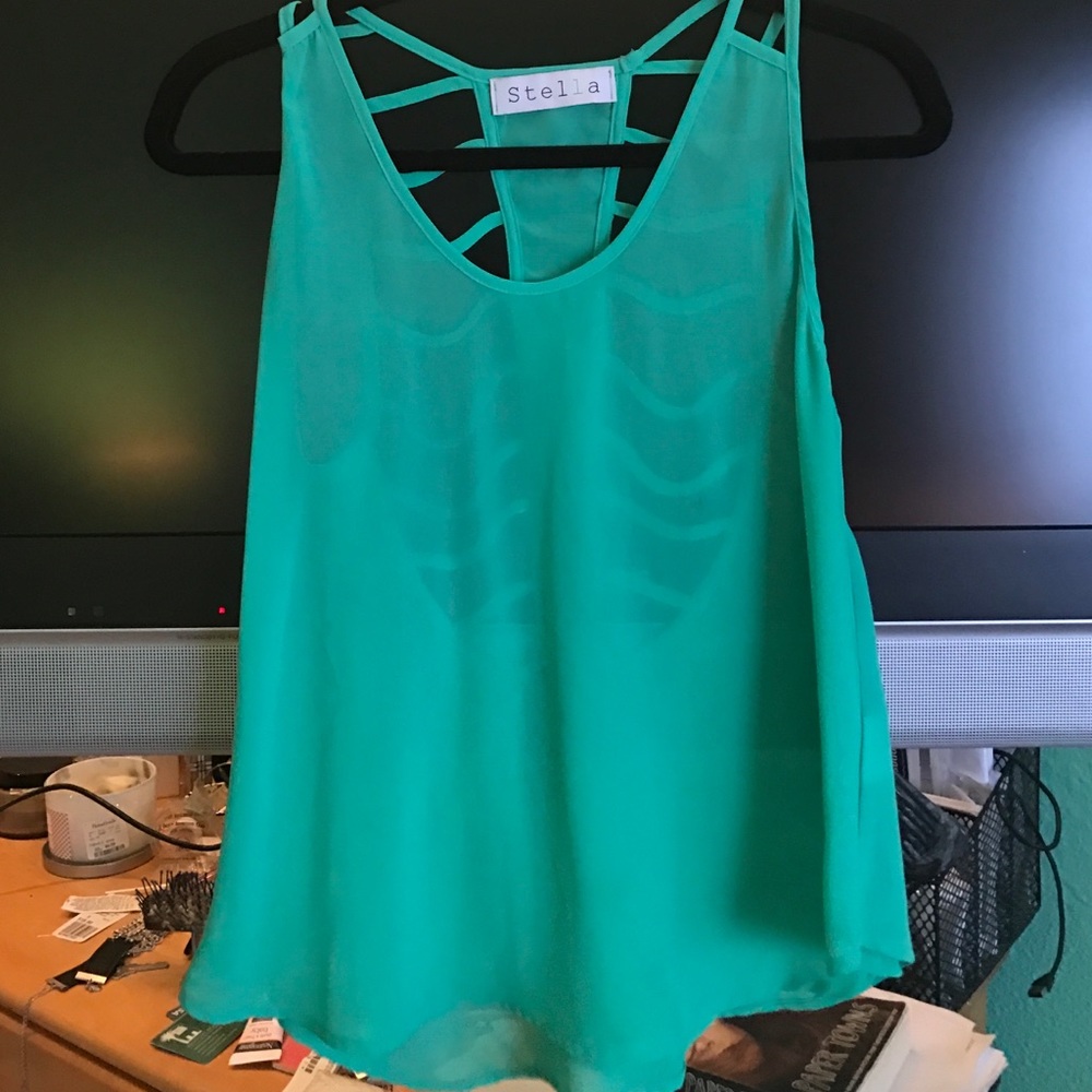 Teal backless chiffon tank top