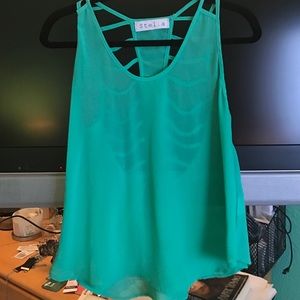 Teal backless chiffon tank top