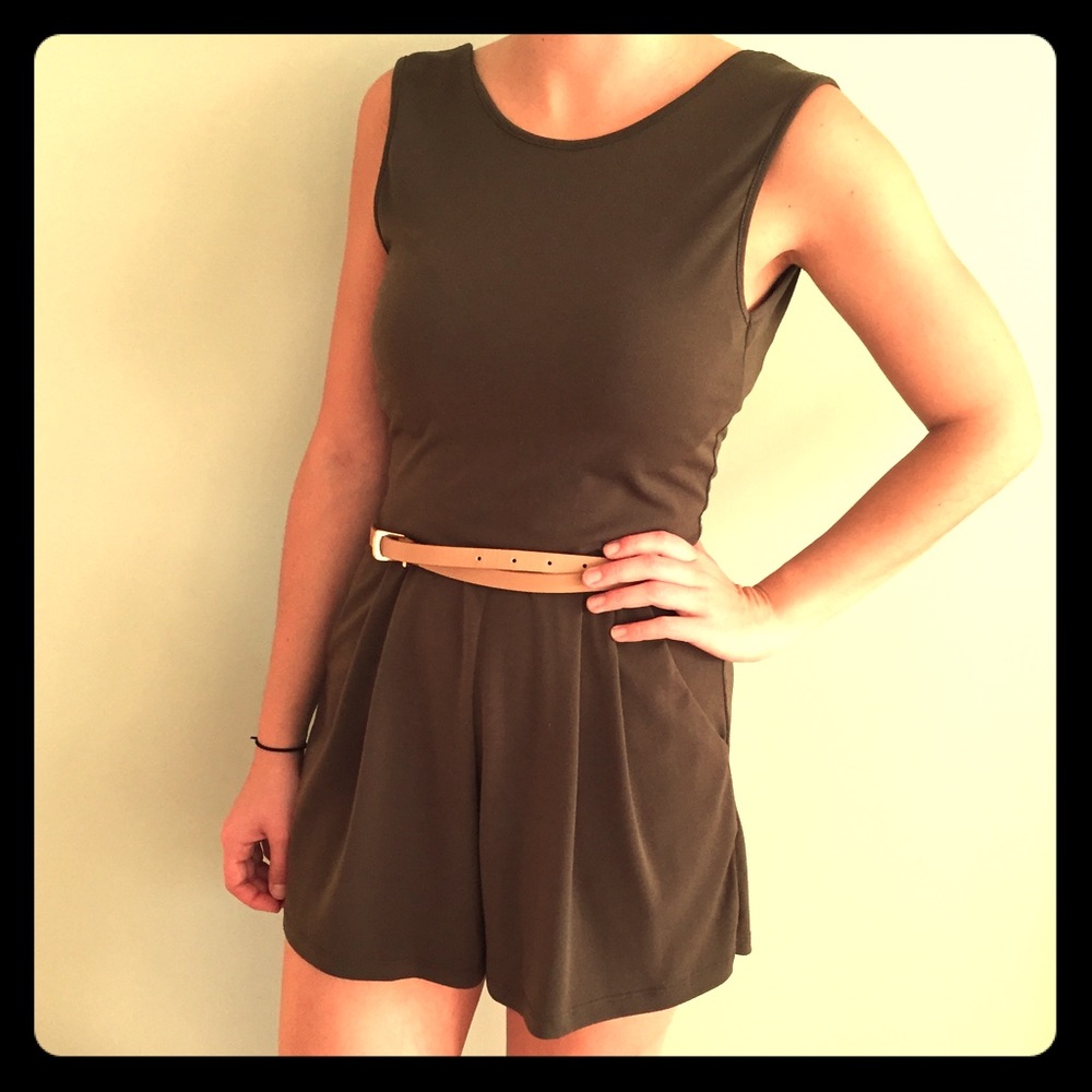 Olive Green Low Back Brandy Melville Romper - Picture 1 of 7