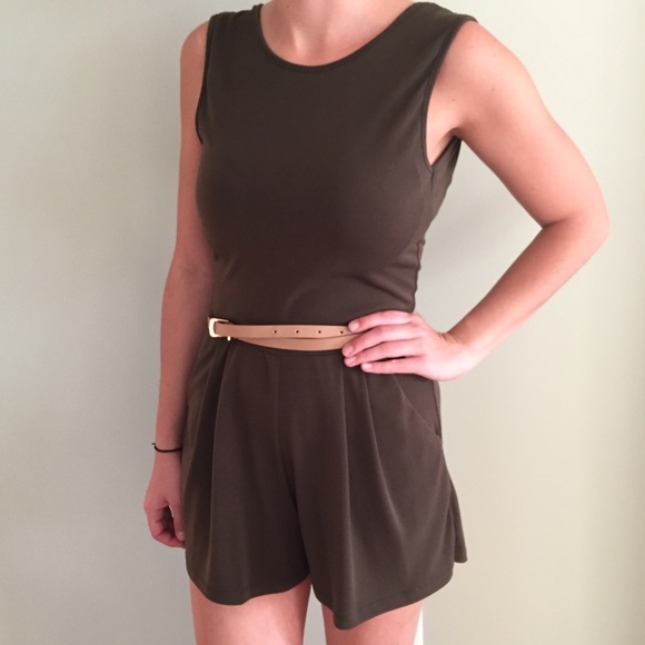 Olive Green Low Back Brandy Melville Romper - Picture 2 of 7