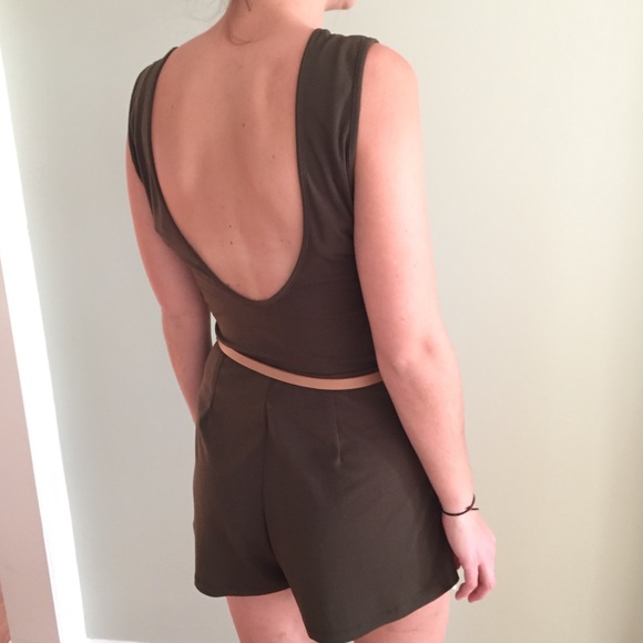 Olive Green Low Back Brandy Melville Romper - Picture 3 of 7