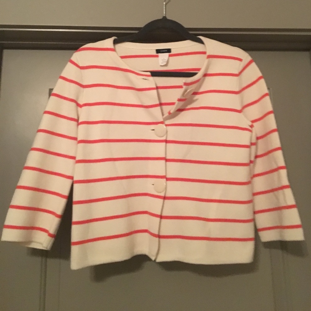 J. CREW | Coral and White Striped Sweater Jacket