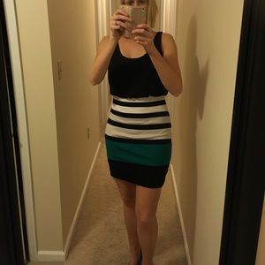Express, fitted, striped, mini dress