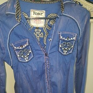 Rhinestone embellished western Roar shirts