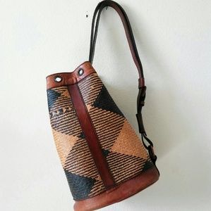 Vintage Leather & Straw Bucket Bag
