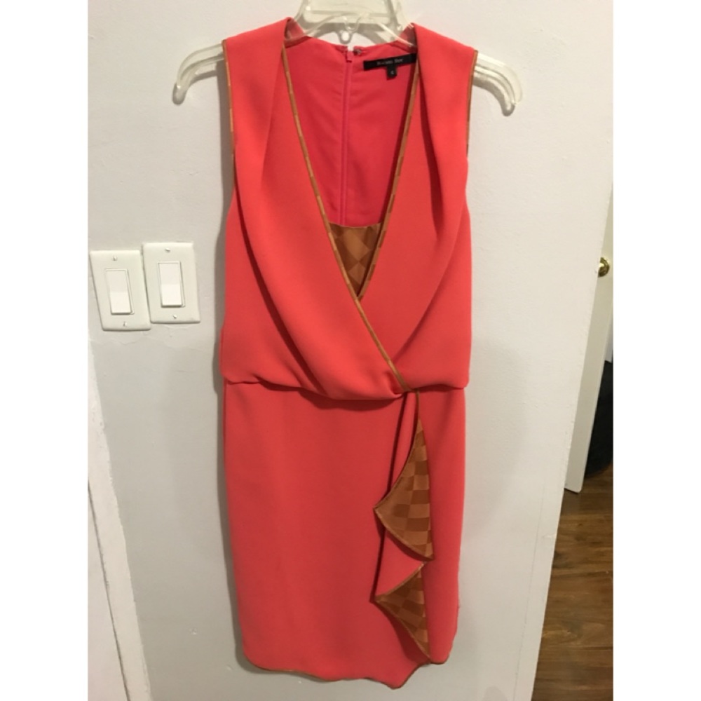 Rachel Roy Coral and Gold Cascade Faux Wrap Dress