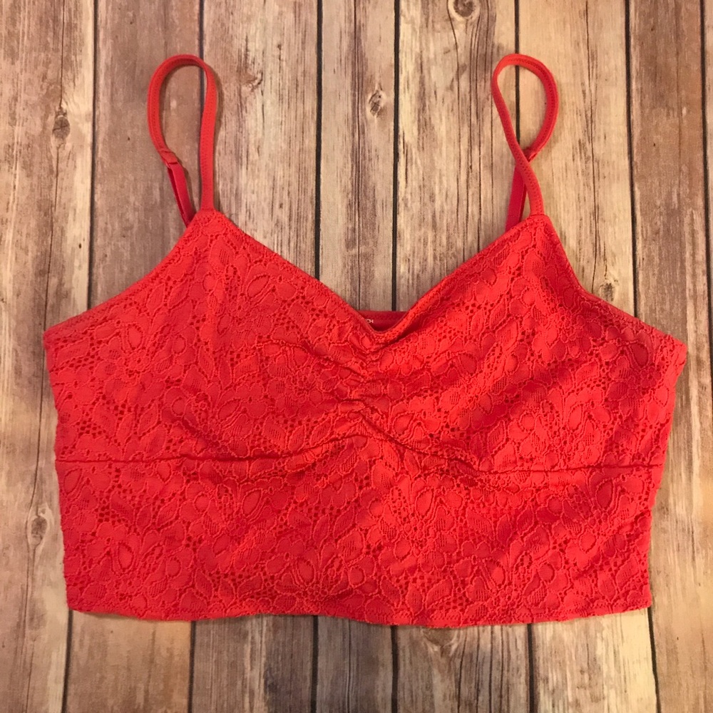 Express pink lace crop cami top M
