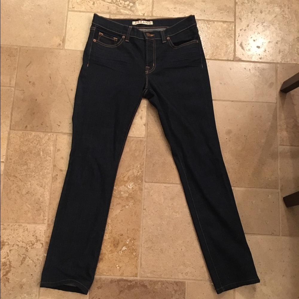 Dark wash straight leg denim