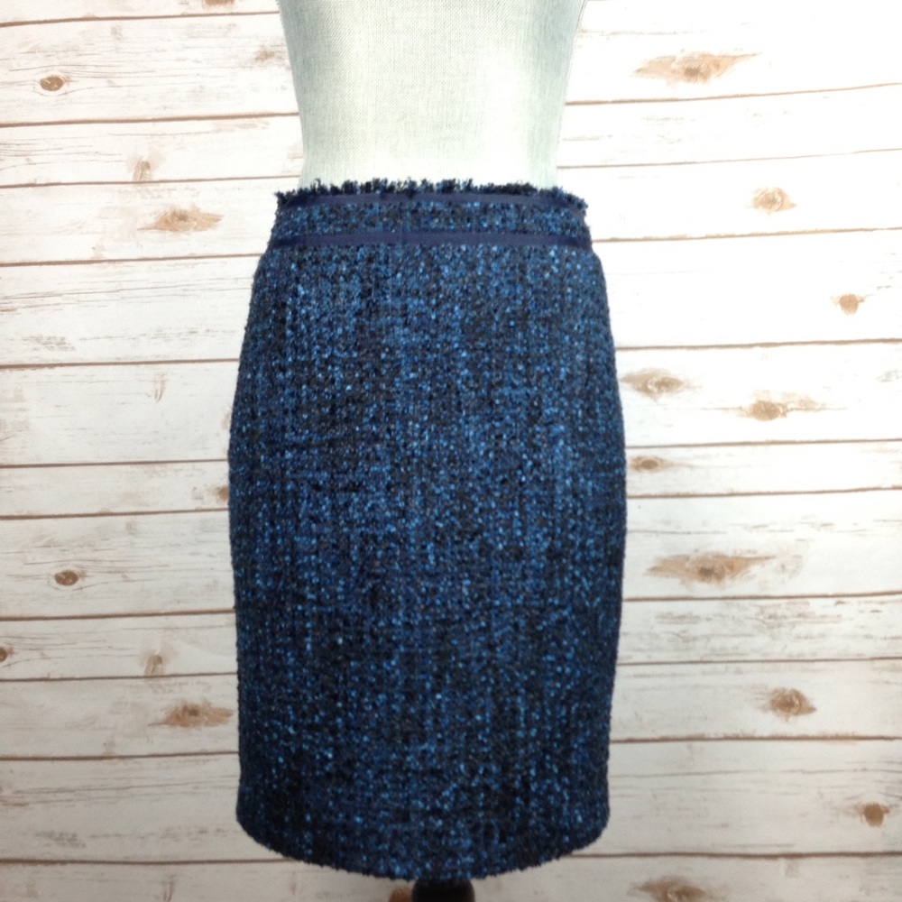 J McLaughlin Tweed Pencil Skirt Blue/Black