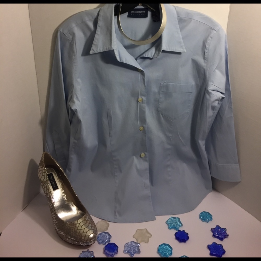 Blue button down top