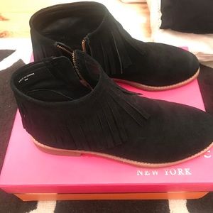 Kate Spade Black suede booties with tassels