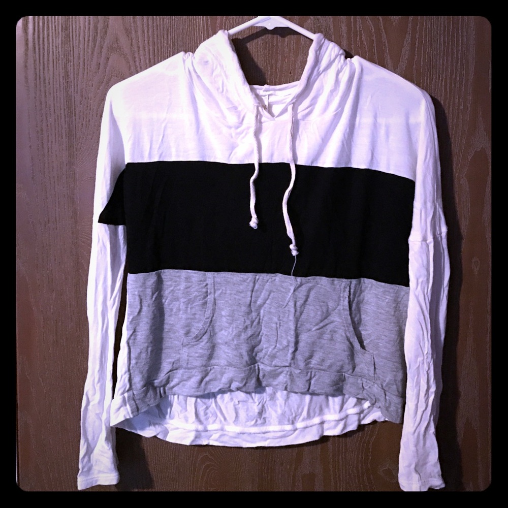 Striped long sleeve top with a hoodie